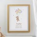 Personalised Teddy Balloon Oak Poster Frame | New Baby Gift