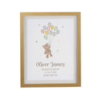 Personalised Teddy Balloon Oak Poster Frame | New Baby Gift