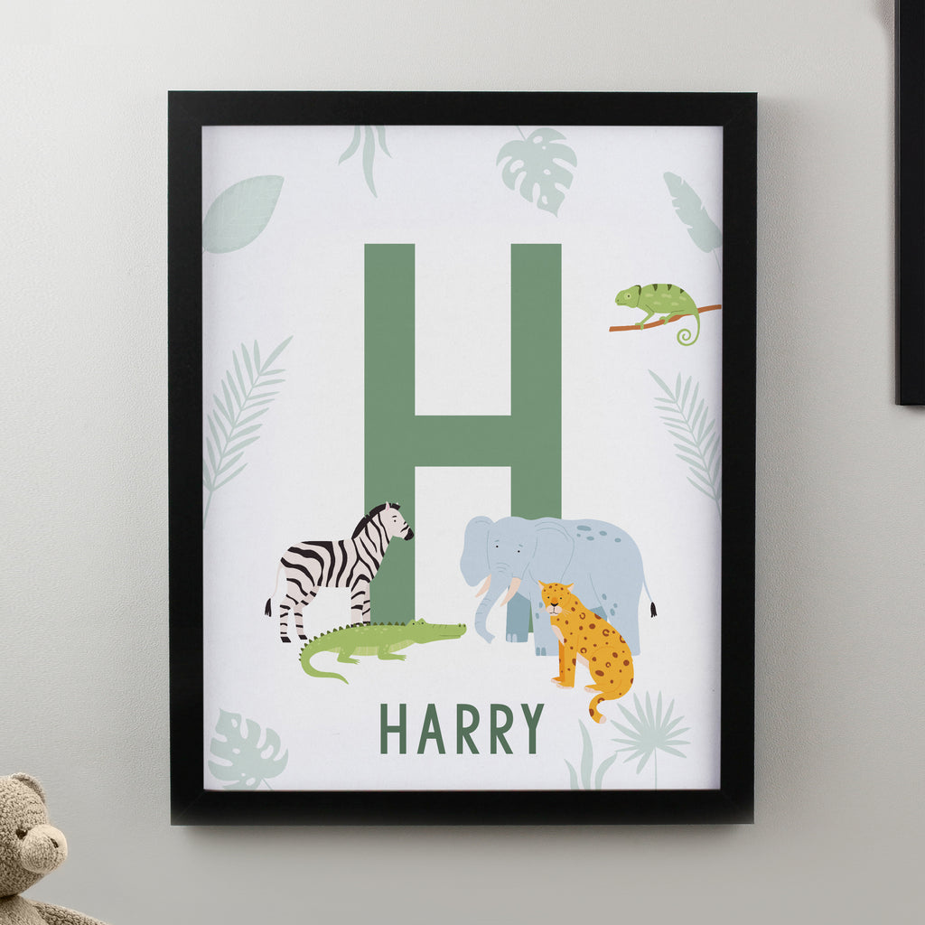 Personalised Animal Initial Black Poster Frame | New Baby Gift