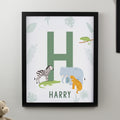 Personalised Animal Initial Black Poster Frame | New Baby Gift