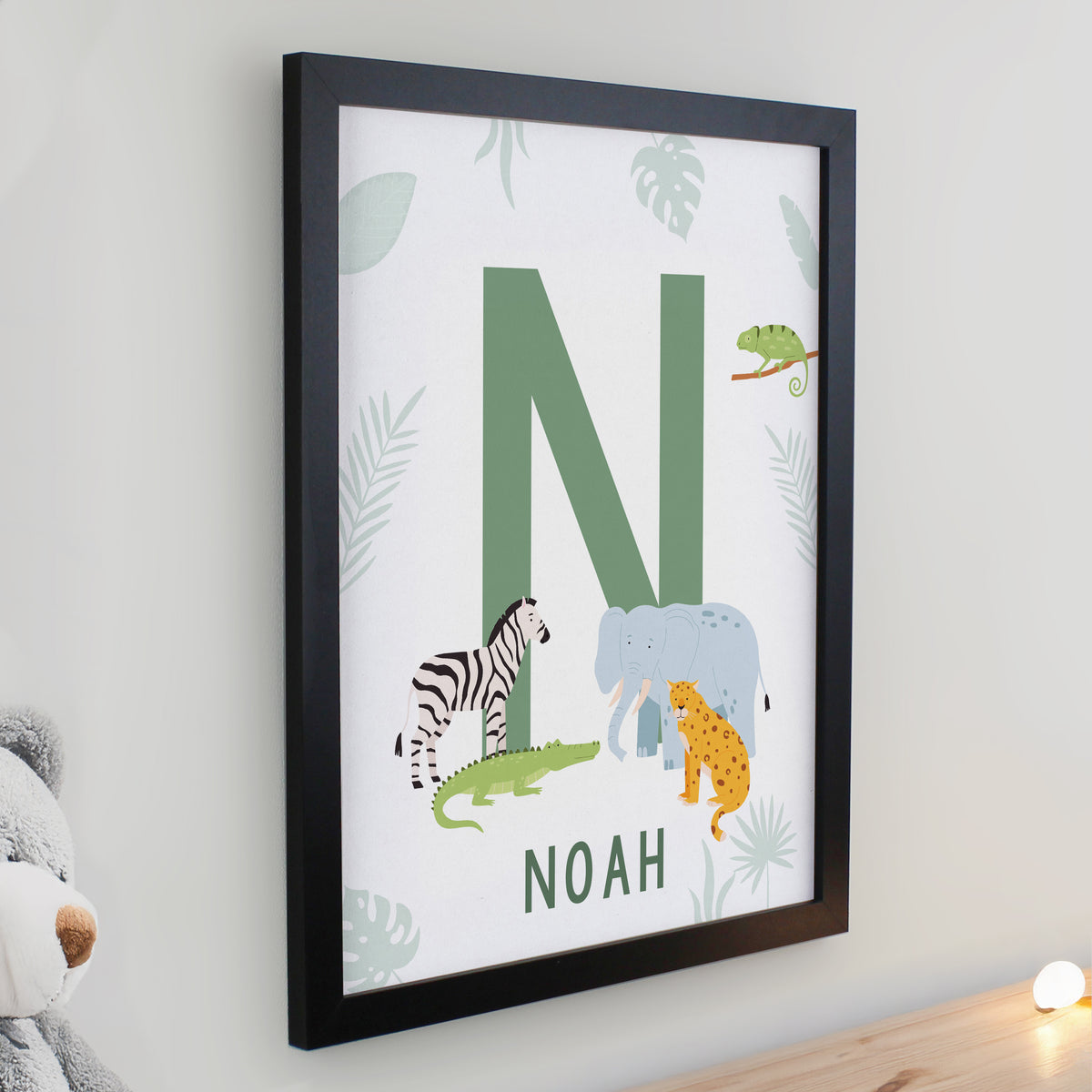 Personalised Animal Initial Black Poster Frame | New Baby Gift