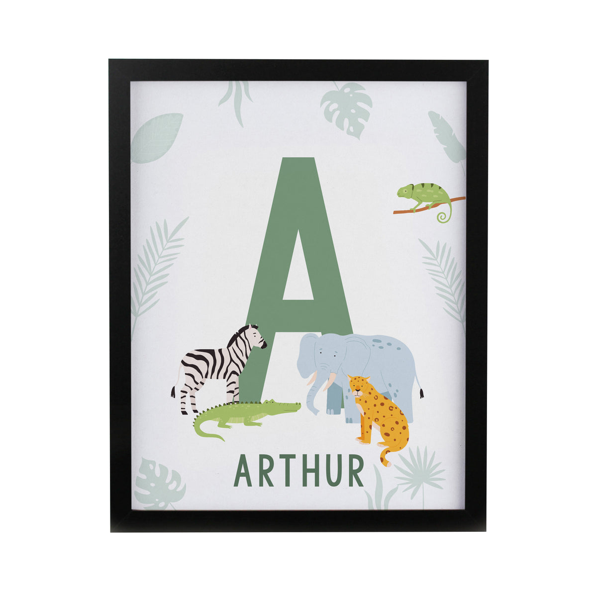 Personalised Animal Initial Black Poster Frame | New Baby Gift