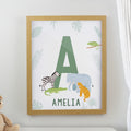 Personalised Animal Initial Oak Poster Frame | Framed Prints | New Baby Gift