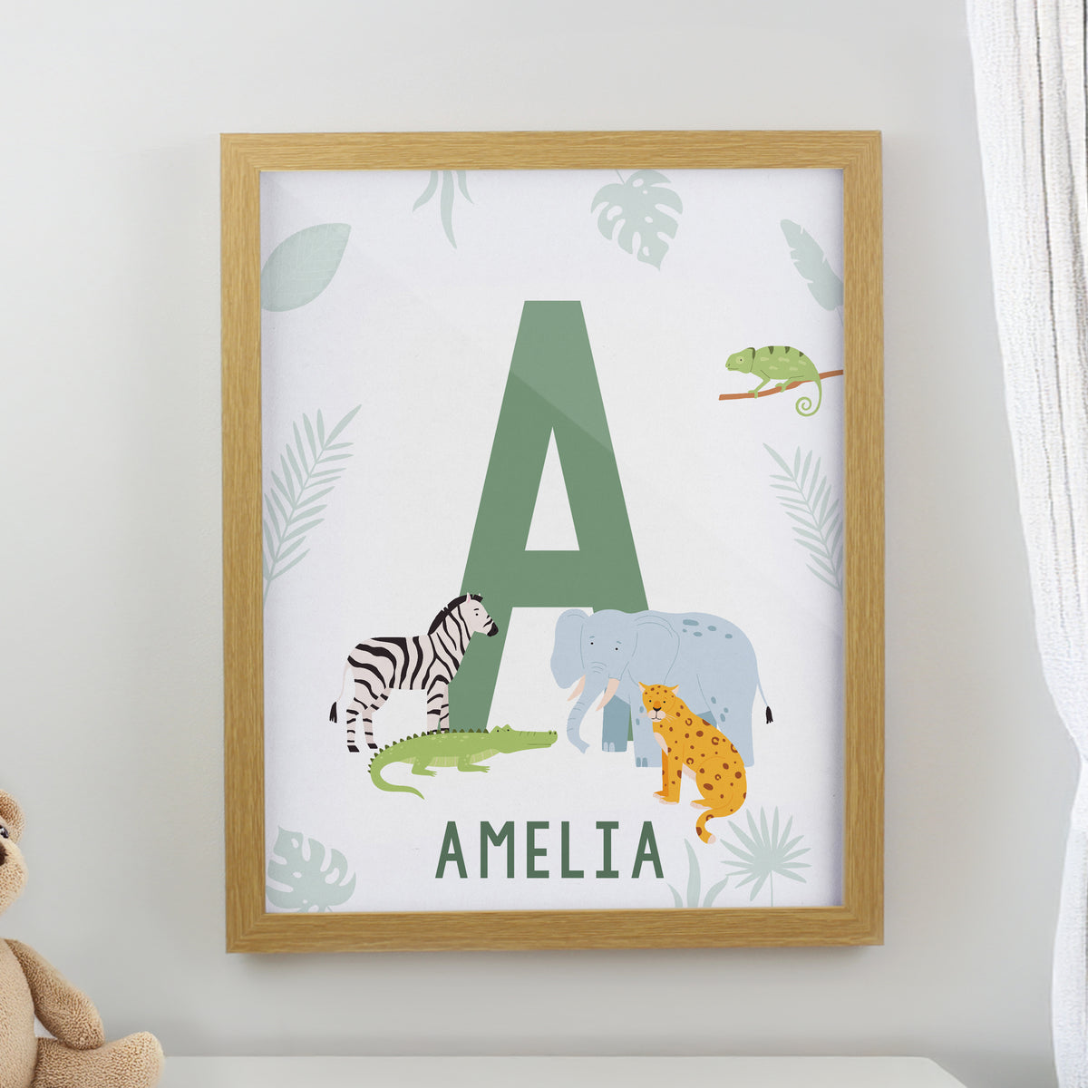 Personalised Animal Initial Oak Poster Frame | Framed Prints | New Baby Gift
