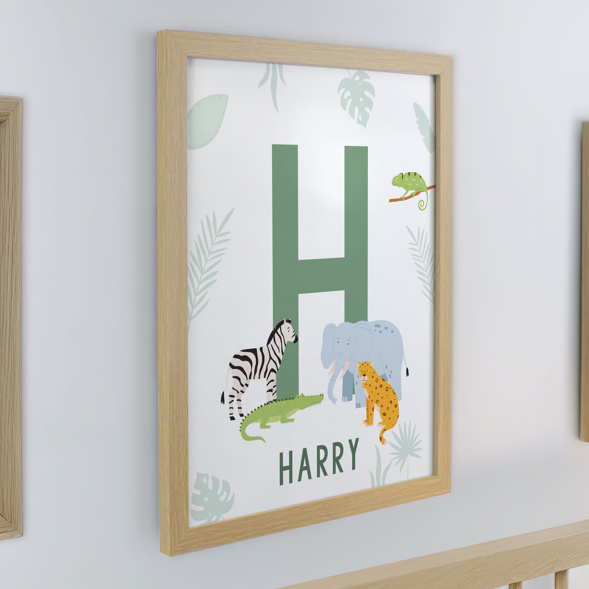 Personalised Animal Initial Oak Poster Frame | Framed Prints | New Baby Gift