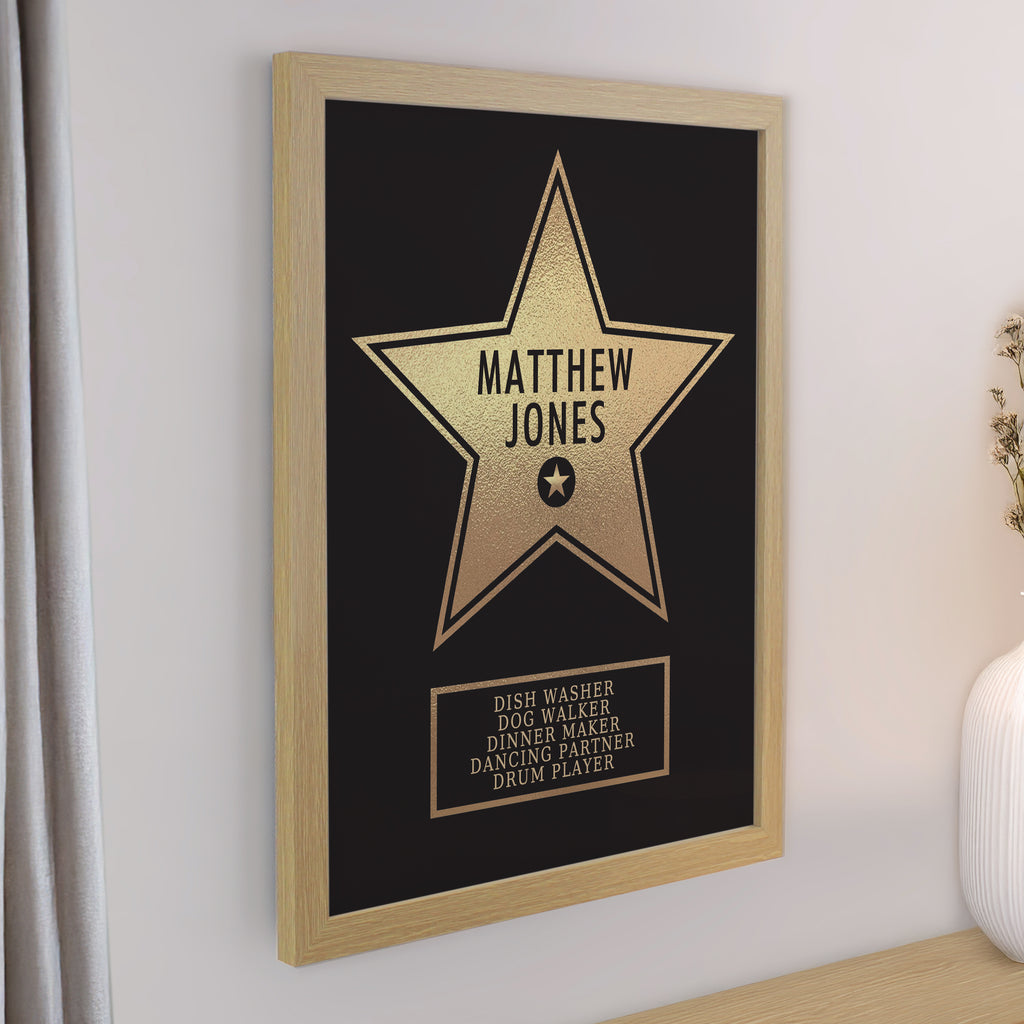 Personalised Star Award Oak Poster Frame for Christmas