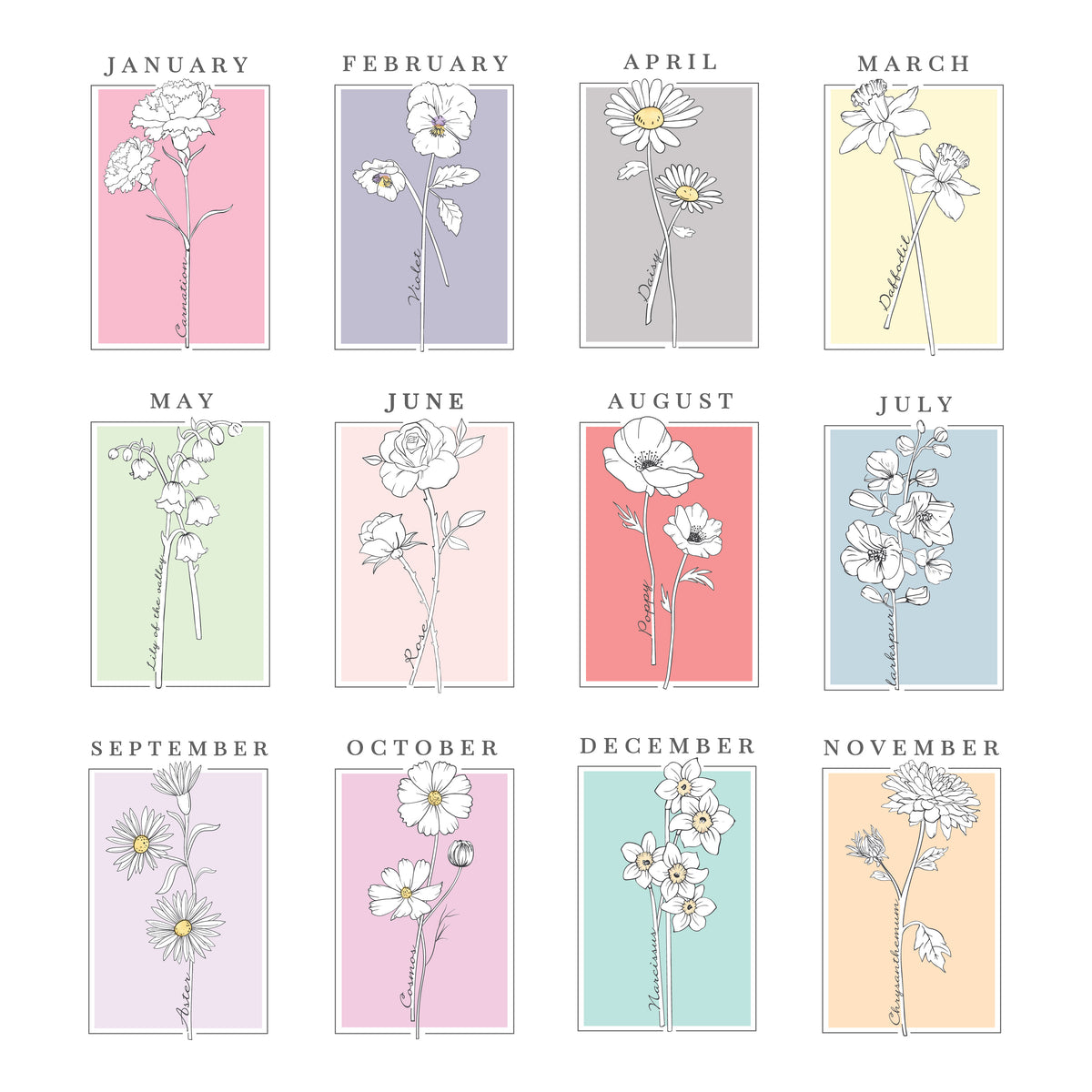 Personalised Birth Flower Black Poster Frame | Framed Prints