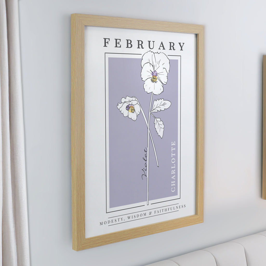 Personalised Birth Flower Oak Poster Frame | Framed Prints | Inspired Creative Gifts