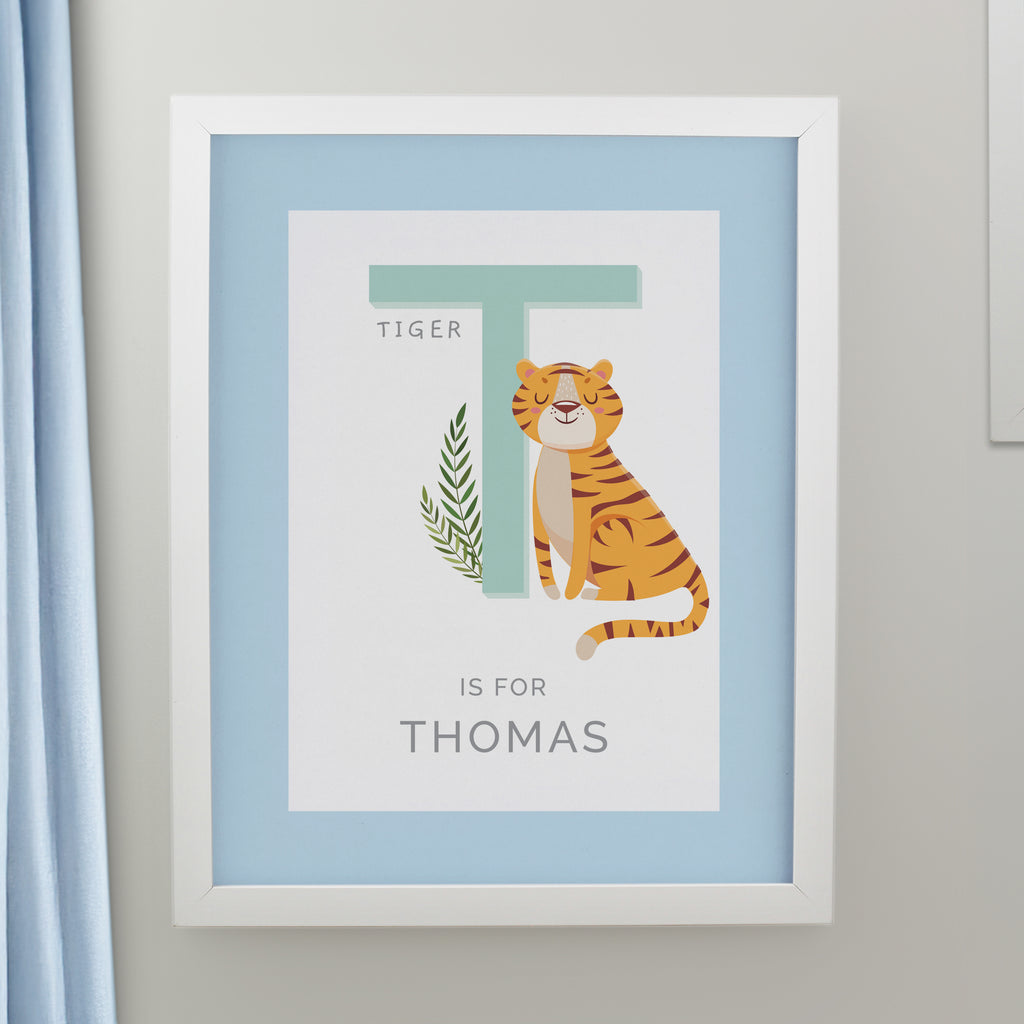 Personalised Animal Alphabet White Poster Frame | New Baby Gift
