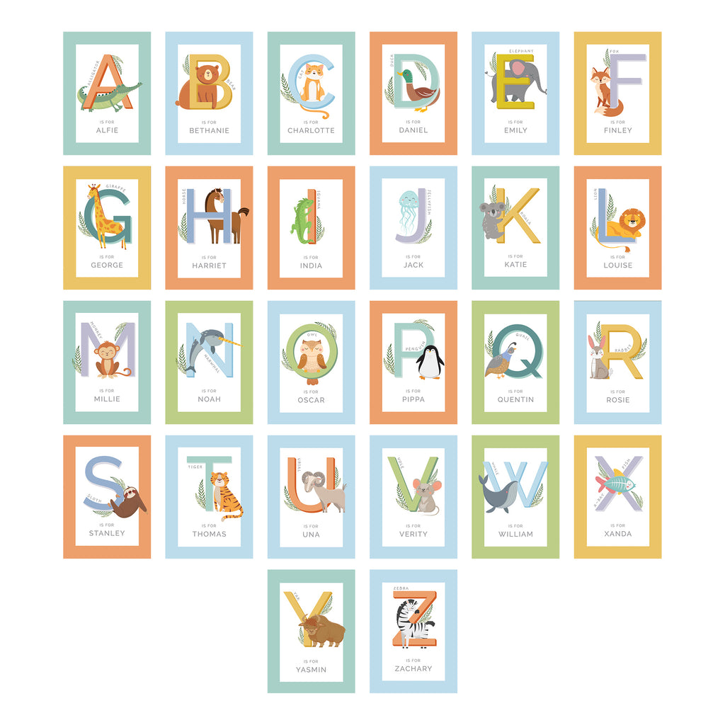 Personalised Animal Alphabet White Poster Frame | New Baby Gift