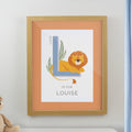 Personalised Animal Alphabet Oak Poster Frame for New Baby