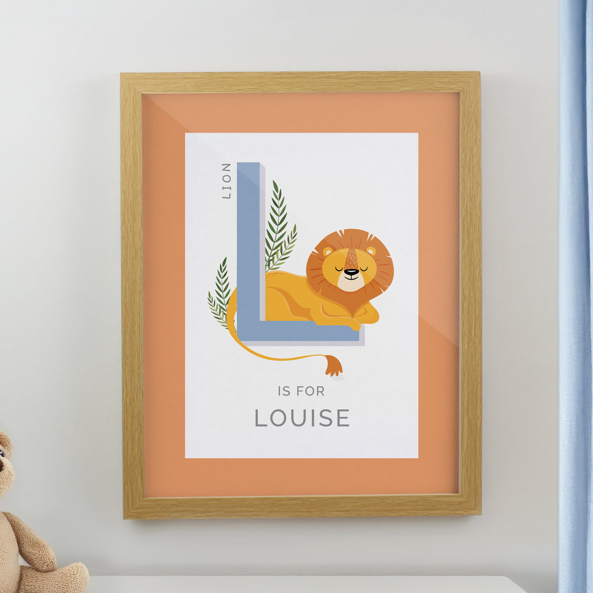 Personalised Animal Alphabet Oak Poster Frame for New Baby