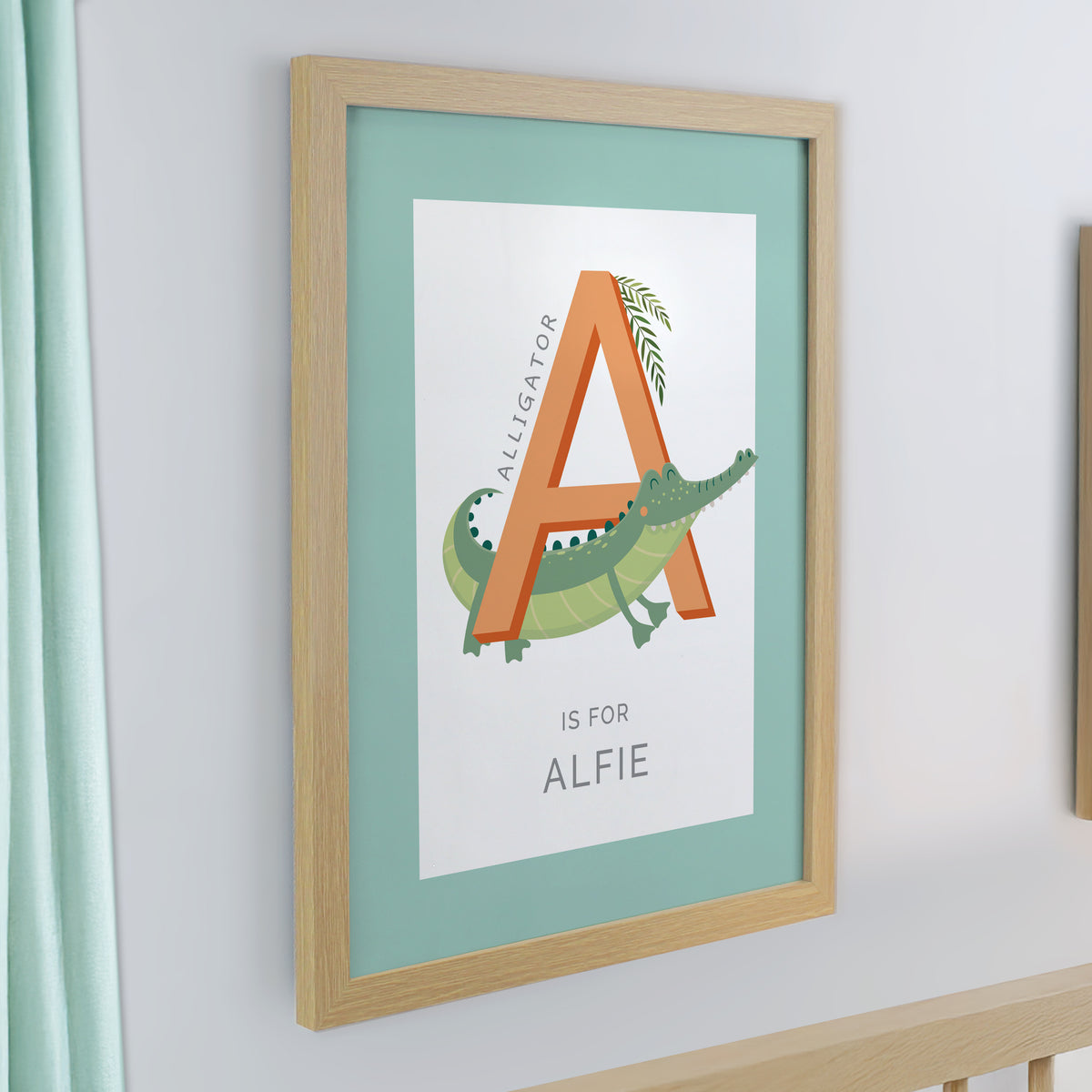 Personalised Animal Alphabet Oak Poster Frame for New Baby