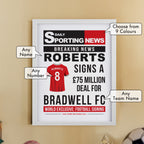Personalised Football News White Poster Frame | Framed Prints | Inspired Creative Gifts