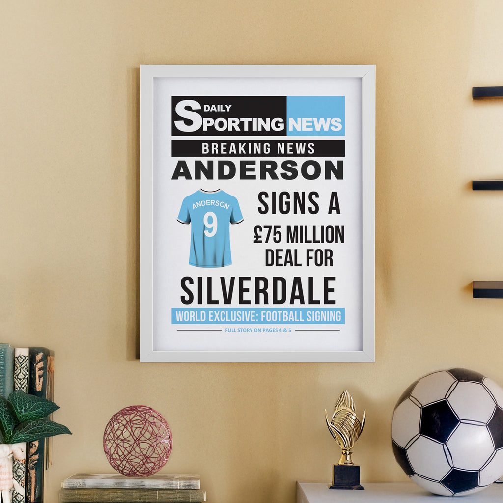 Personalised Football News White Poster Frame | Framed Prints | Inspired Creative Gifts