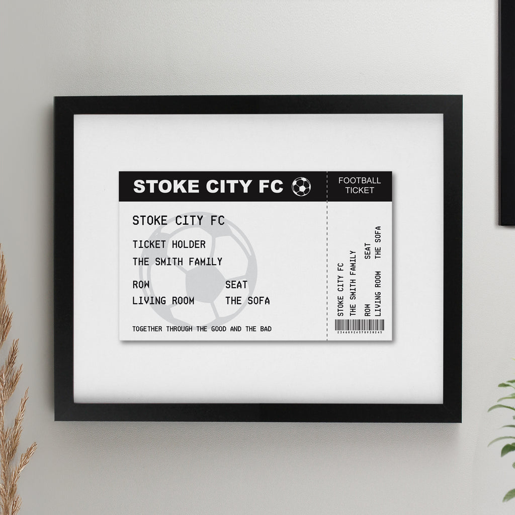 Personalised Football Ticket Black Poster Frame | Framed Prints