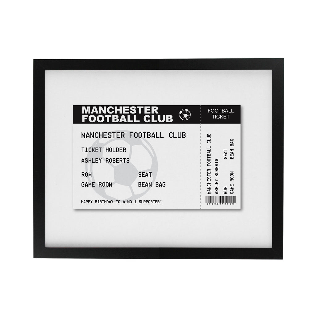 Personalised Football Ticket Black Poster Frame | Framed Prints
