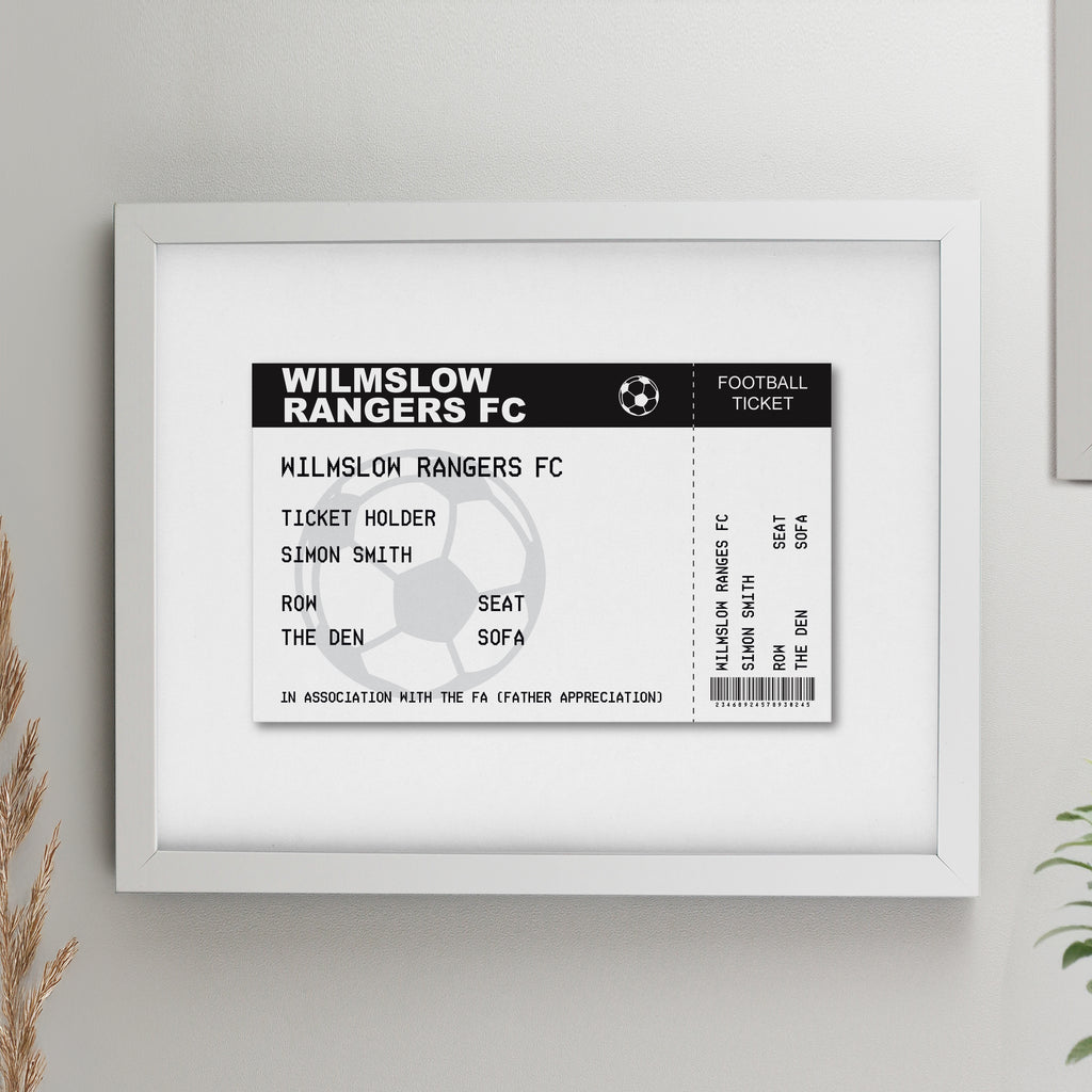 Personalised Football Ticket White poster Frame | Framed Prints | Inspired Creative Gifts