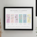 Personalised Birth Flower Family of 6 Black Framed Print | Mother's Day Gift