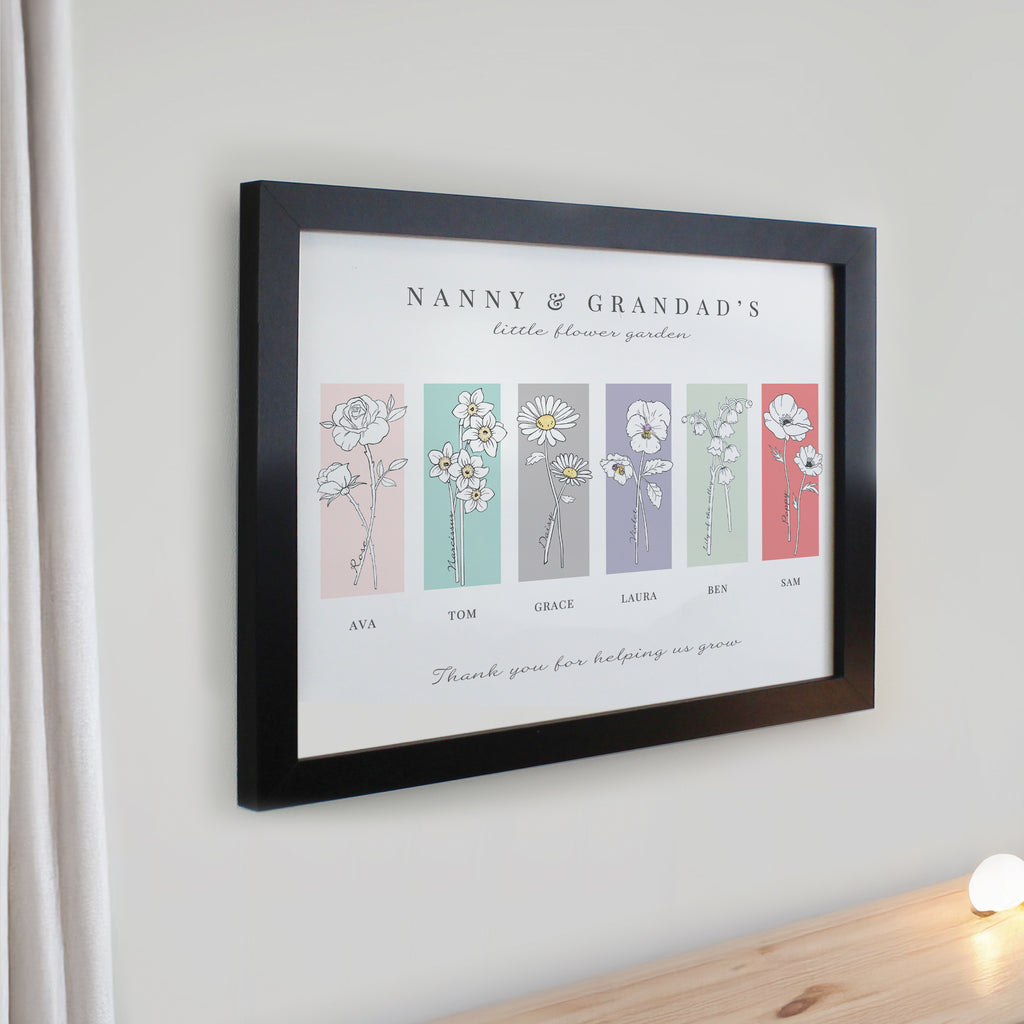 Personalised Birth Flower Family of 6 Black Framed Print | Mother's Day Gift