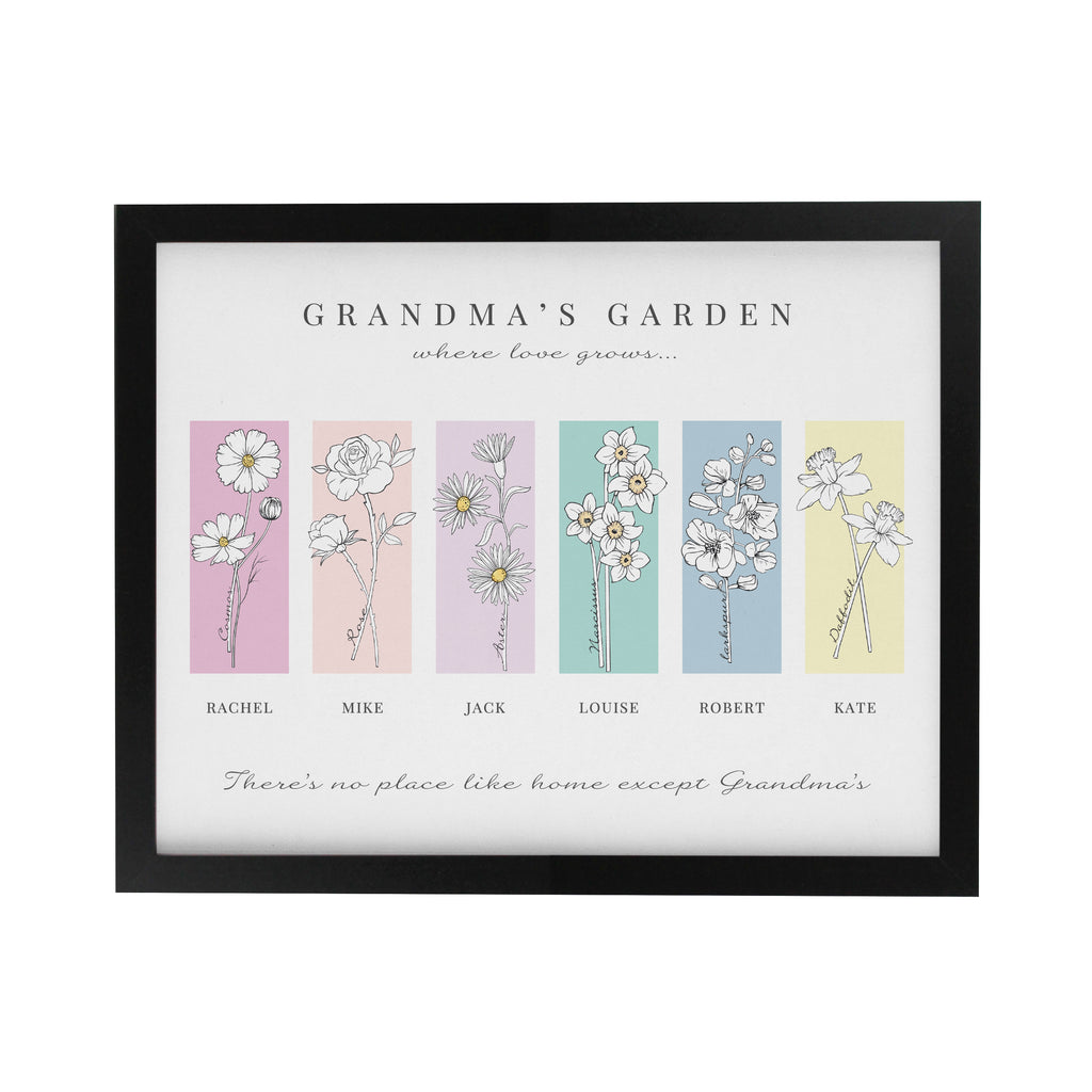 Personalised Birth Flower Family of 6 Black Framed Print | Mother's Day Gift