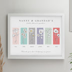 Personalised Birth Flower Family of 6 White Framed Print for Mother's Day