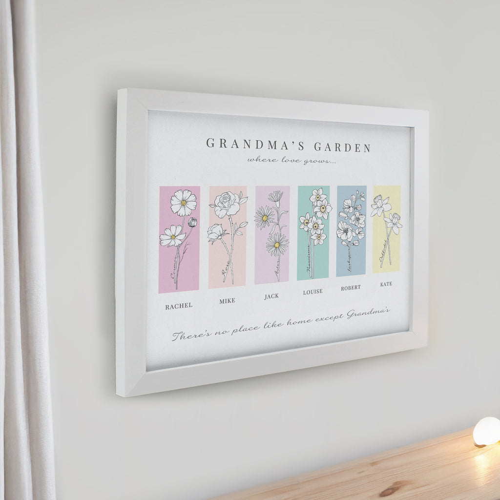 Personalised Birth Flower Family of 6 White Framed Print for Mother's Day