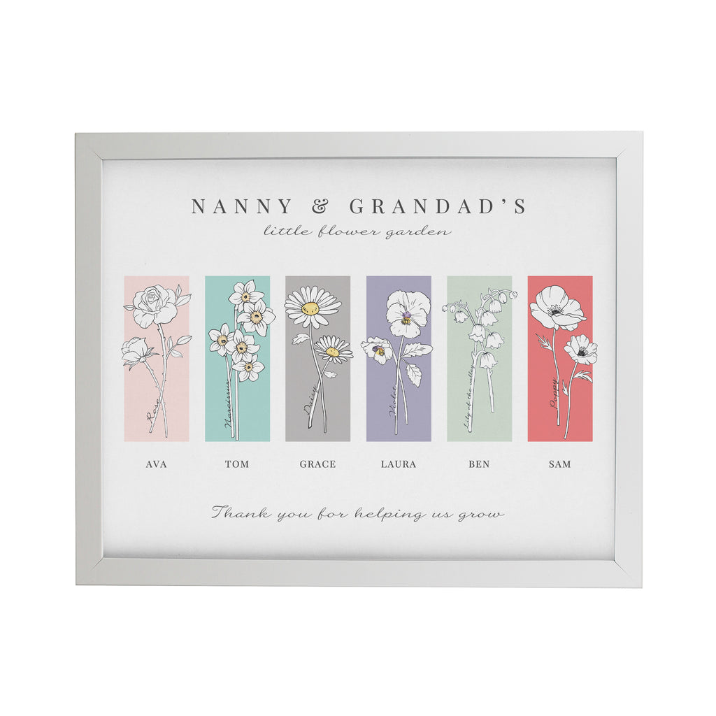 Personalised Birth Flower Family of 6 White Framed Print for Mother's Day