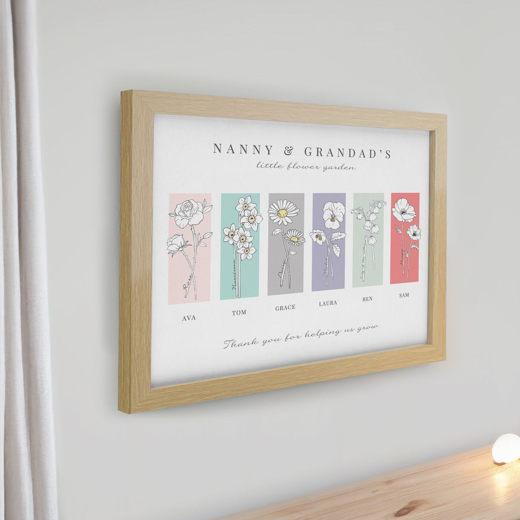 Personalised Birth Flower Family of 6 Oak Framed Print | Poster Frames | Mother's Day Gift