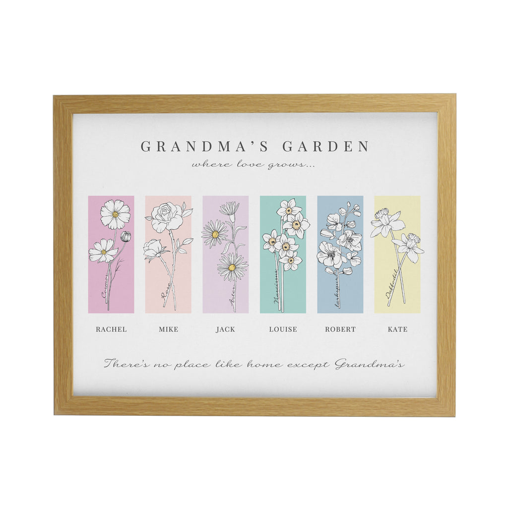 Personalised Birth Flower Family of 6 Oak Framed Print | Poster Frames | Mother's Day Gift