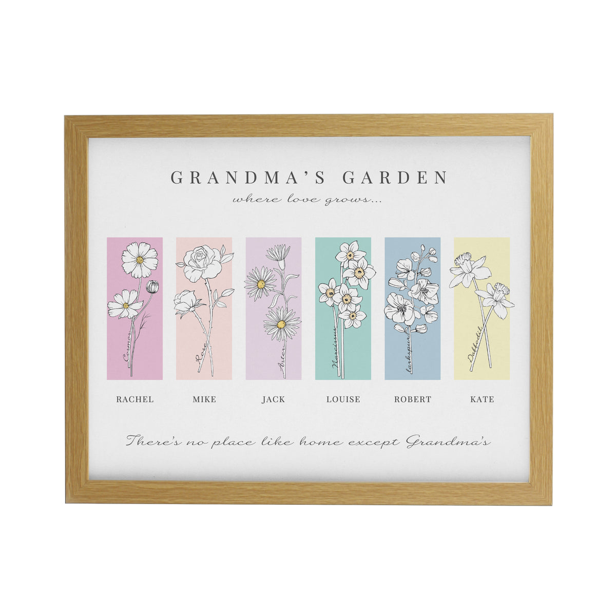 Personalised Birth Flower Family of 6 Oak Framed Print | Poster Frames | Mother's Day Gift