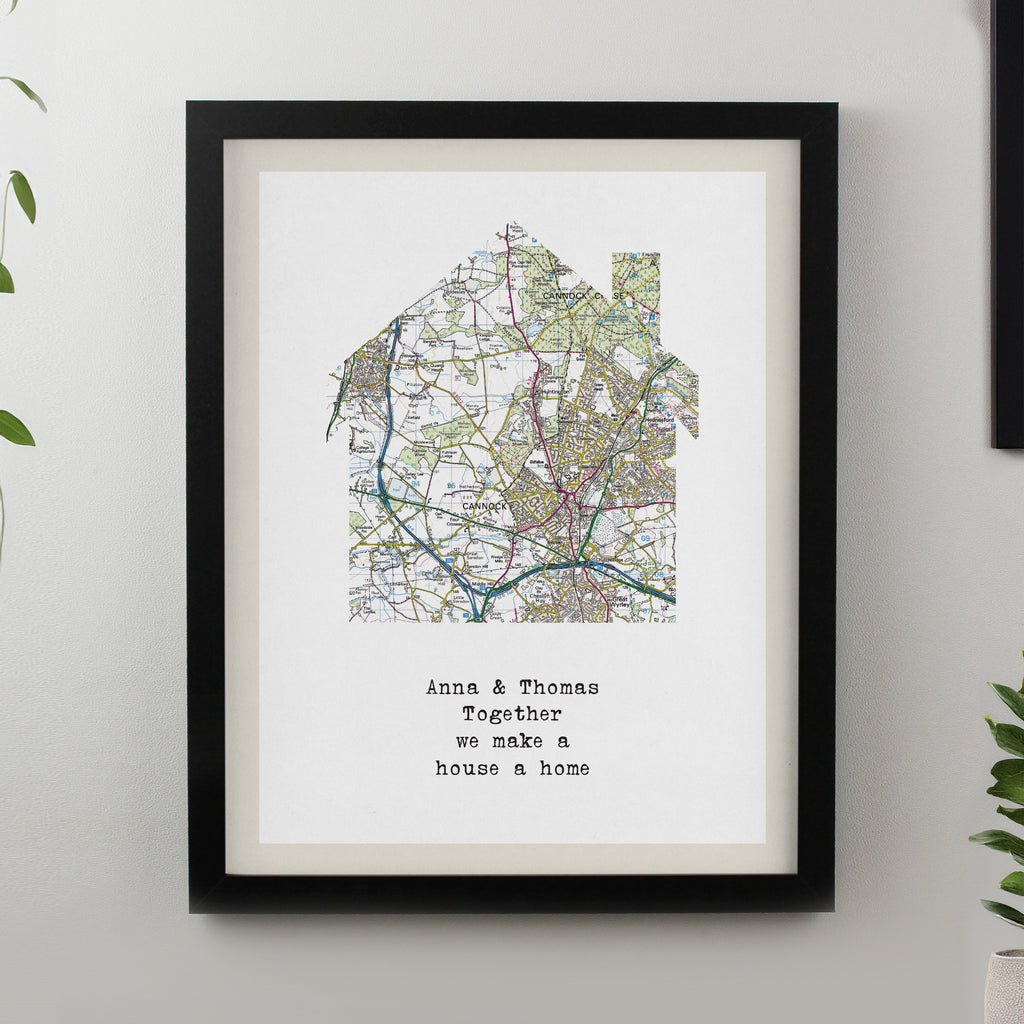 Personalised Present Day Map Home Black Poster Frame | Poster Frames | Wedding Gift