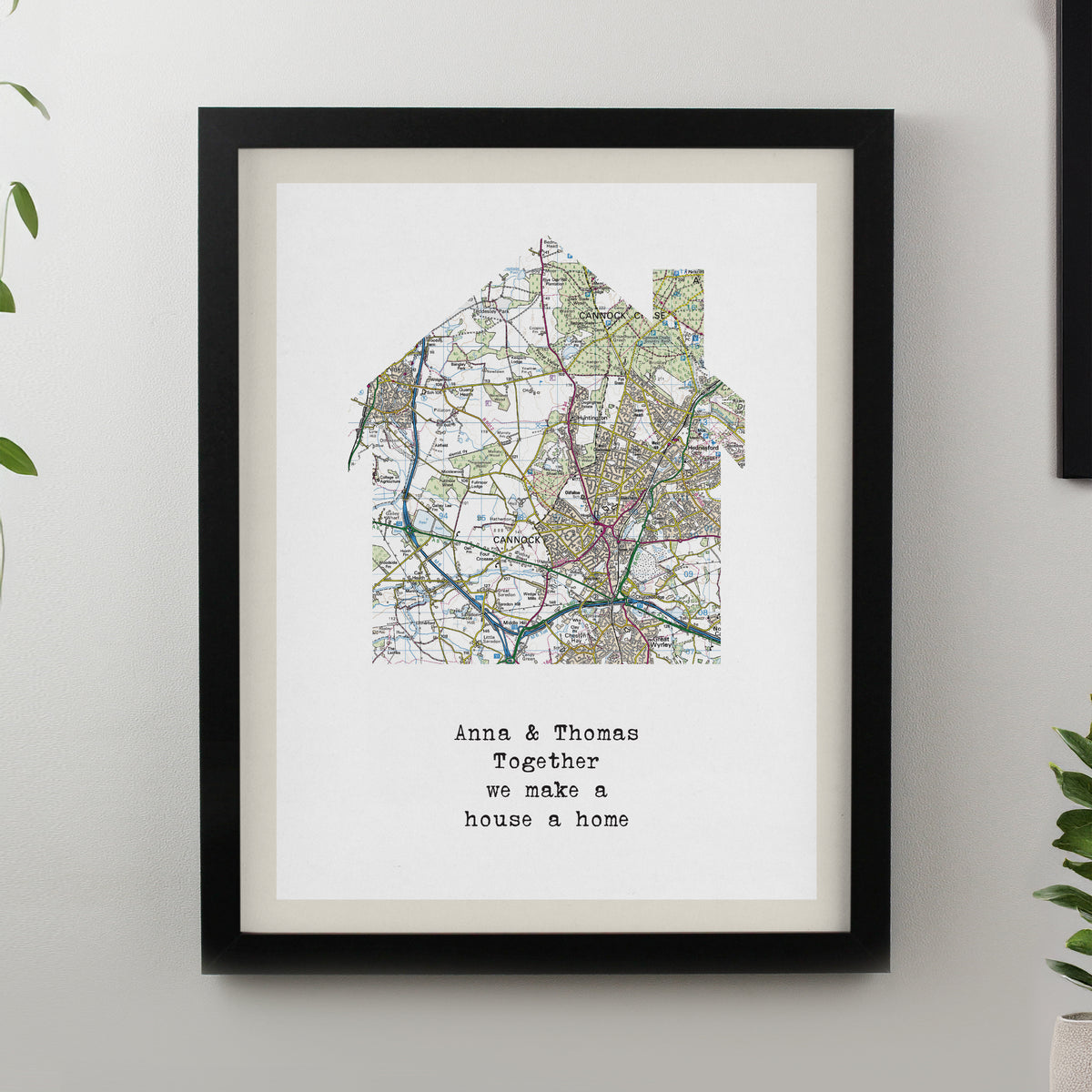 Personalised Present Day Map Home Black Poster Frame | Poster Frames | Wedding Gift