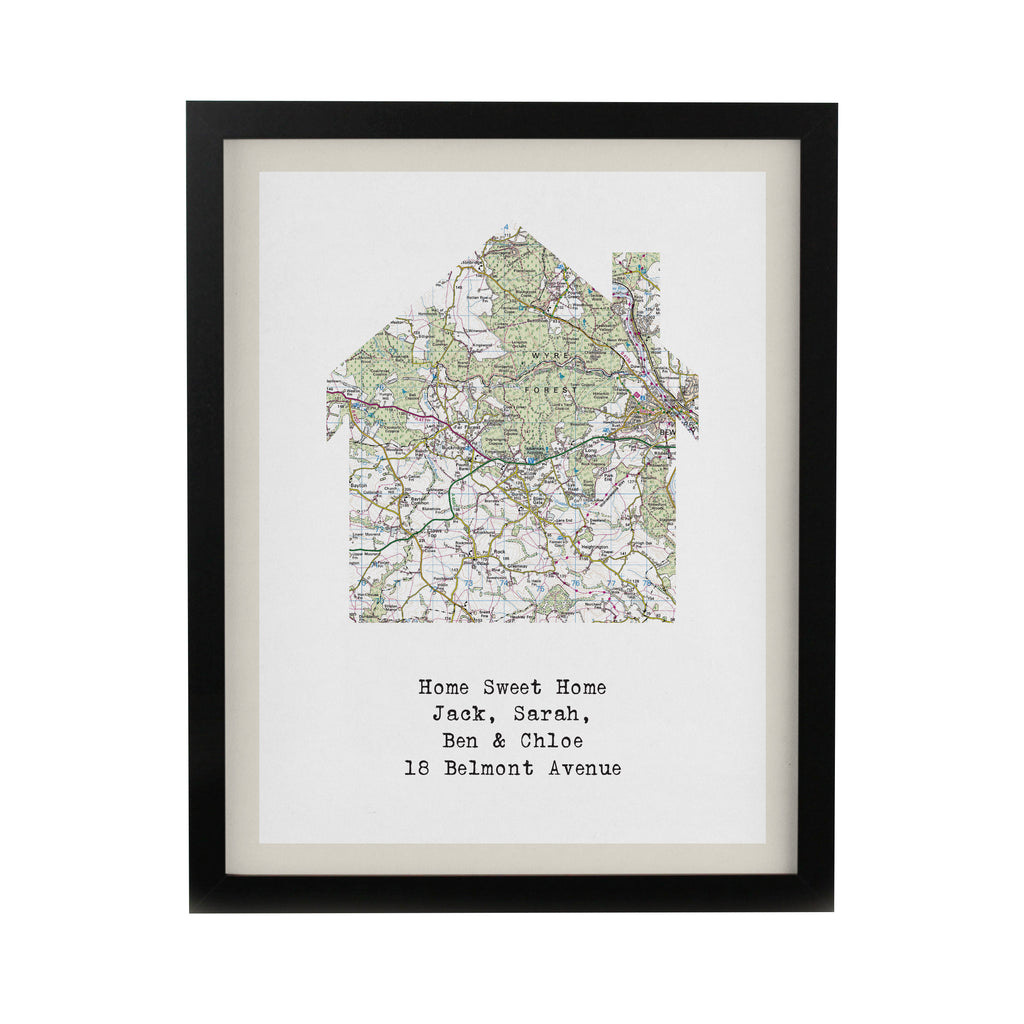 Personalised Present Day Map Home Black Poster Frame | Poster Frames | Wedding Gift