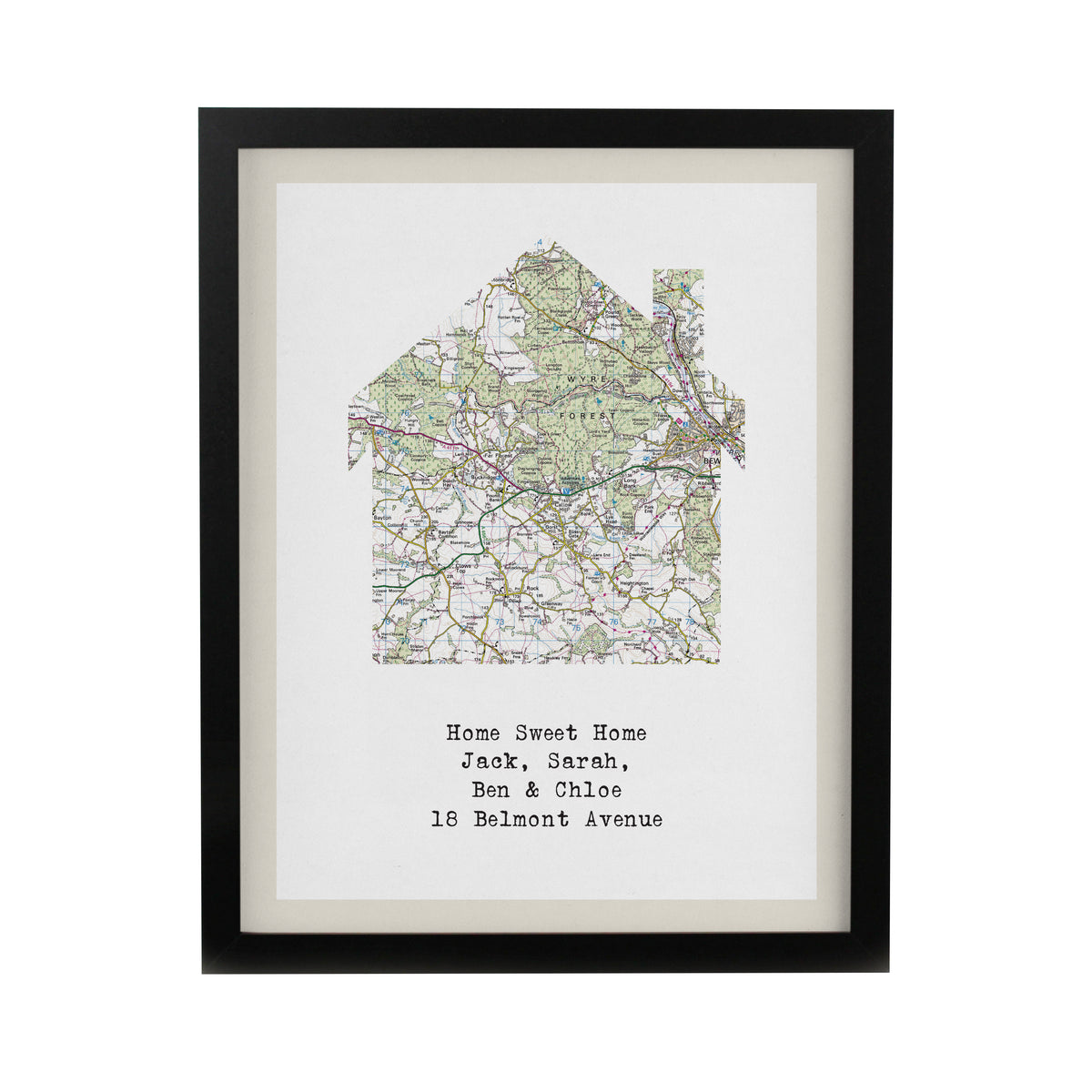 Personalised Present Day Map Home Black Poster Frame | Poster Frames | Wedding Gift