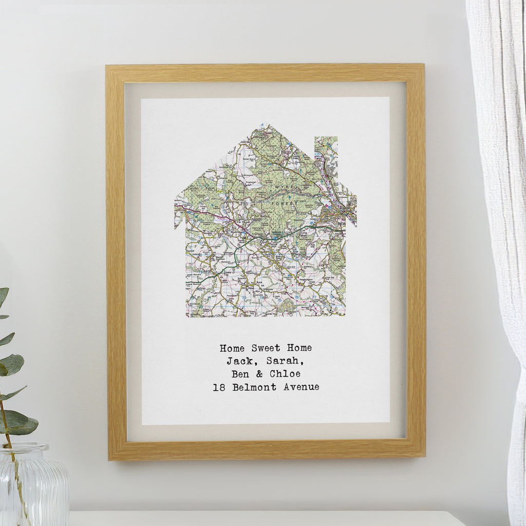 Personalised Present Day Map Home Oak Poster Frame | Framed Prints