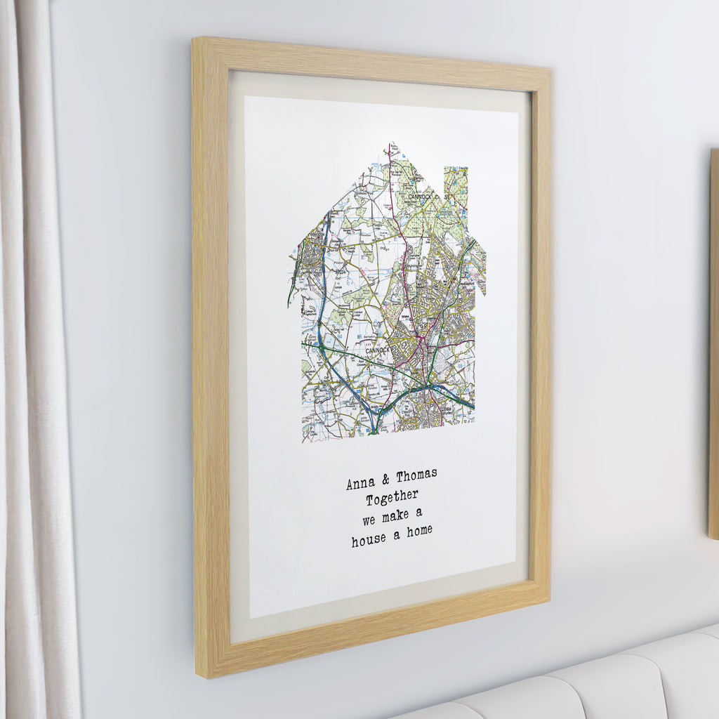 Personalised Present Day Map Home Oak Poster Frame | Framed Prints