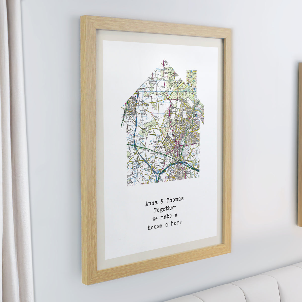 Personalised Present Day Map Home Oak Poster Frame | Framed Prints
