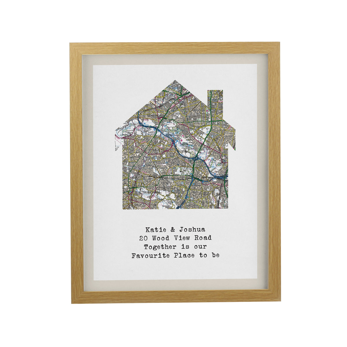 Personalised Present Day Map Home Oak Poster Frame | Framed Prints