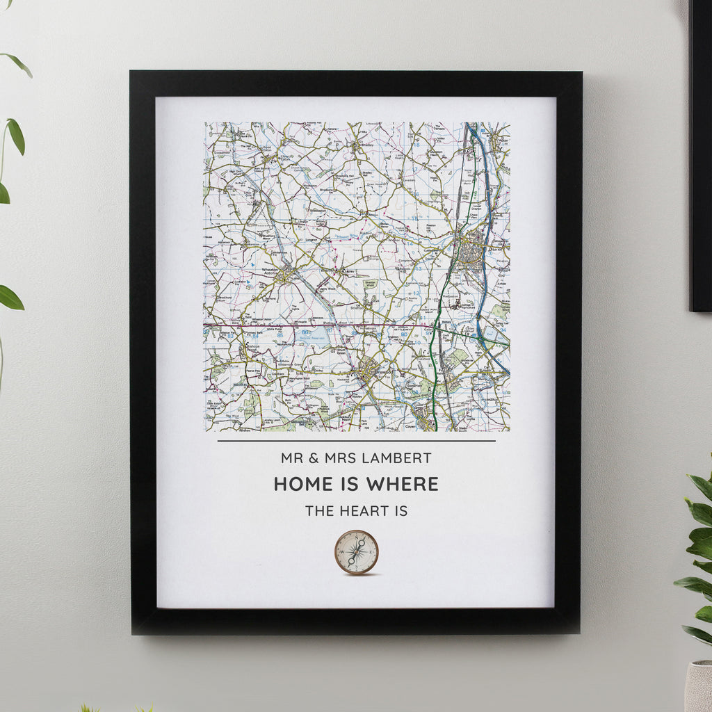 Personalised Present Day Map Compass Black Poster Frame | Framed Prints | Inspired Creative Gifts