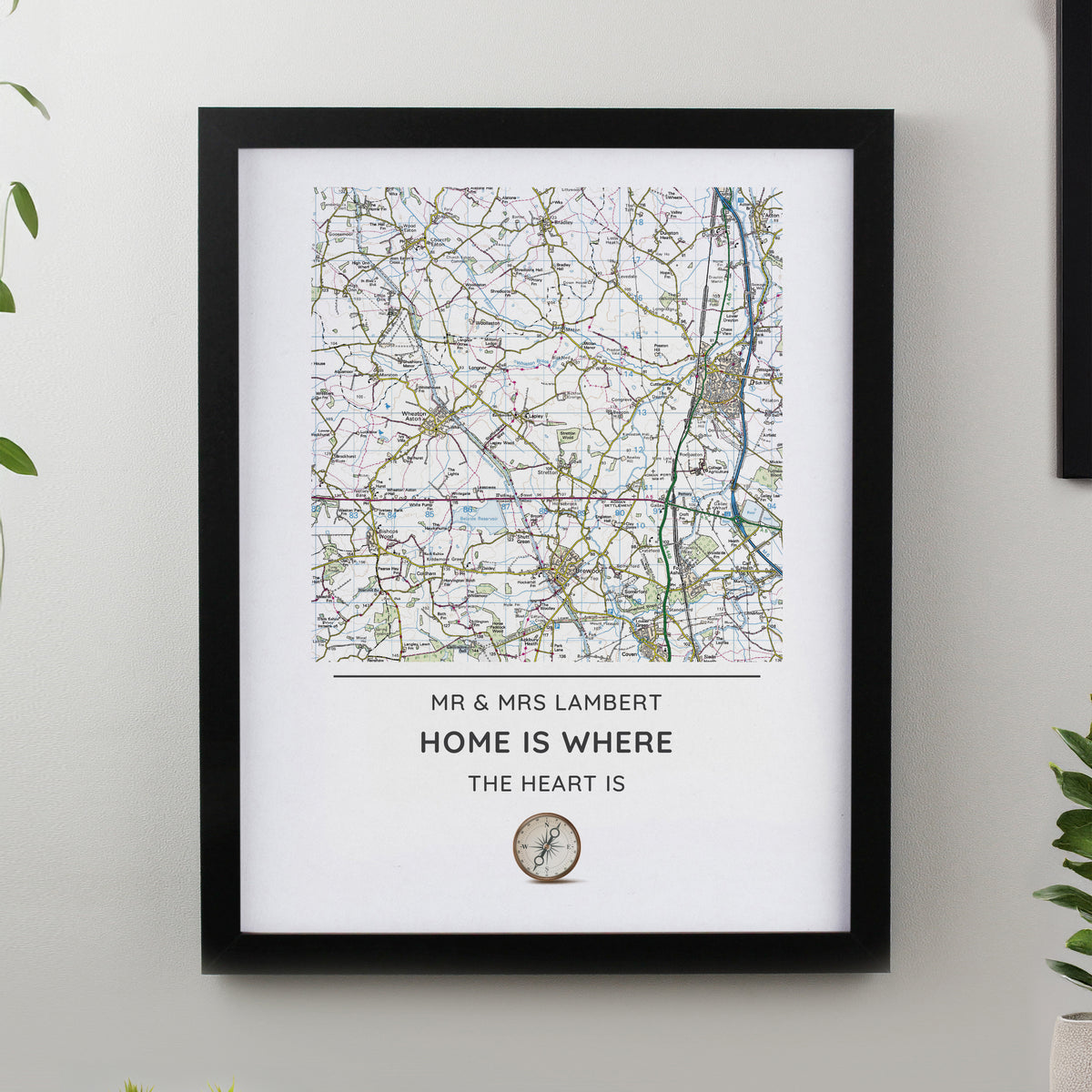 Personalised Present Day Map Compass Black Poster Frame | Framed Prints | Inspired Creative Gifts