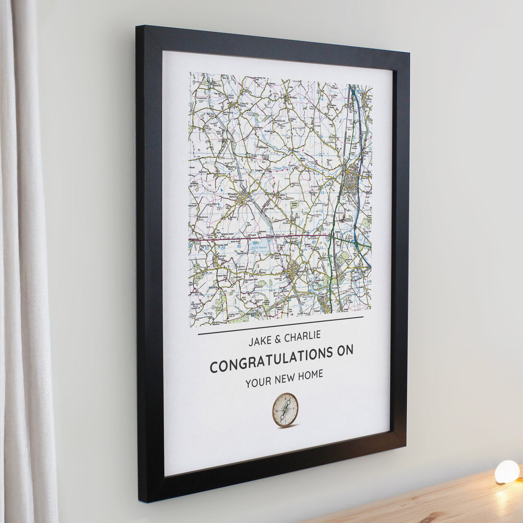 Personalised Present Day Map Compass Black Poster Frame | Framed Prints | Inspired Creative Gifts