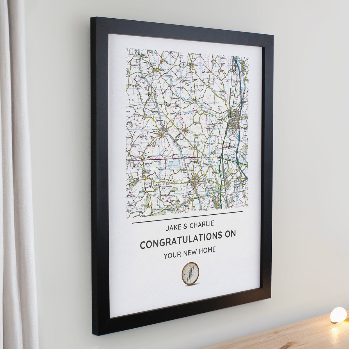 Personalised Present Day Map Compass Black Poster Frame | Framed Prints | Inspired Creative Gifts