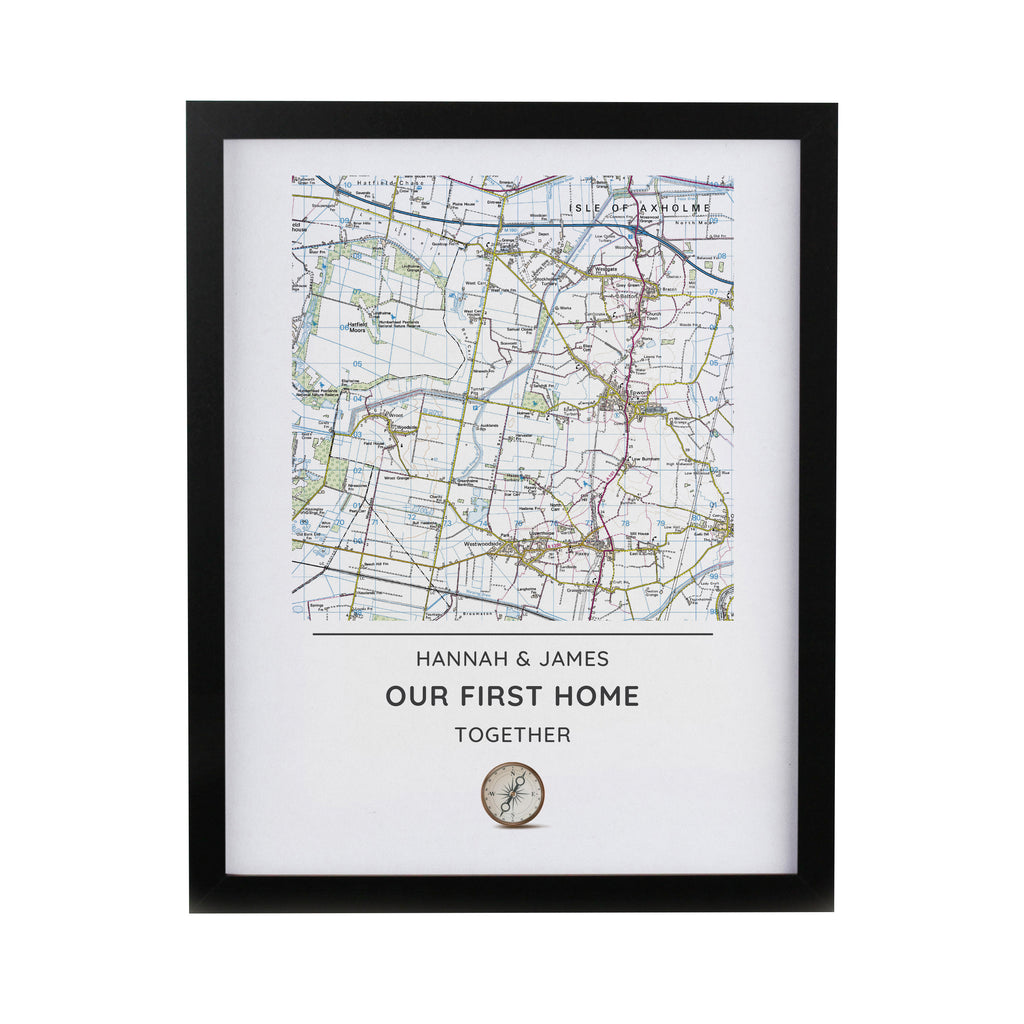 Personalised Present Day Map Compass Black Poster Frame | Framed Prints | Inspired Creative Gifts