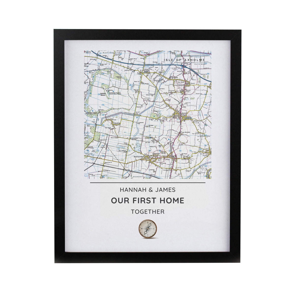Personalised Present Day Map Compass Black Poster Frame | Framed Prints | Inspired Creative Gifts
