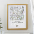 Personalised Present Day Map Compass Oak Poster Frame | Wedding Gift