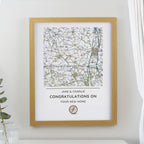 Personalised Present Day Map Compass Oak Poster Frame | Wedding Gift