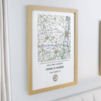 Personalised Present Day Map Compass Oak Poster Frame | Wedding Gift