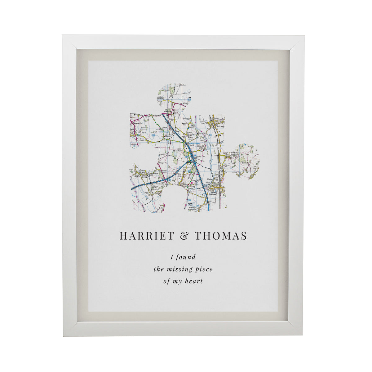 Personalised Present Day Map Puzzle Piece White Poster Frame | Poster Frames