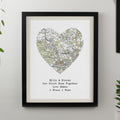 Personalised Present Day Map Heart Black Poster Frame | Poster Frames